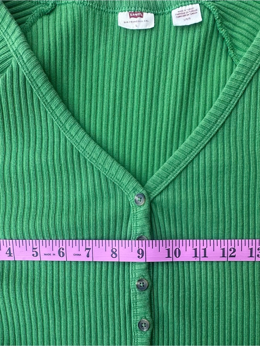 Levi's Bright Green Ribbed Button-Front Crop Top - Picture 6 of 8